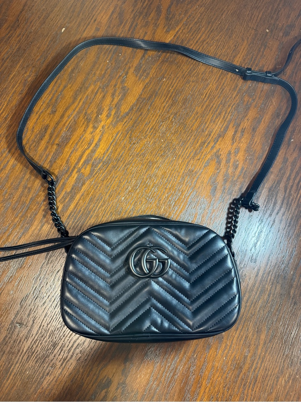 Gucci Black Matelassé Chevron Mini Crossbody Bag